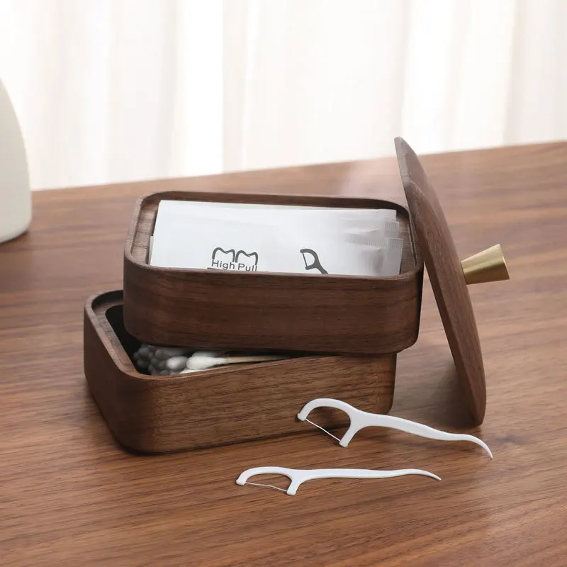 

Creative Black Walnut Dental Floss Storage Box Solid Wood Nordic High-end Home Desktop Toothpick Holder Cotton Swab Box