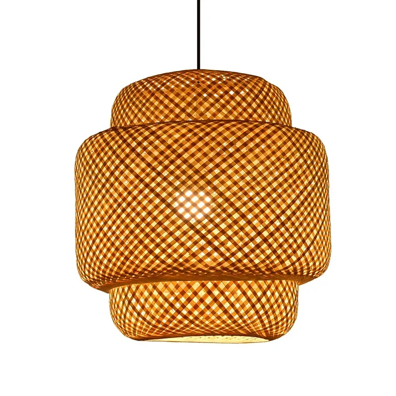 

Bamboo chandelier new Chinese rattan tea house antique lampshade