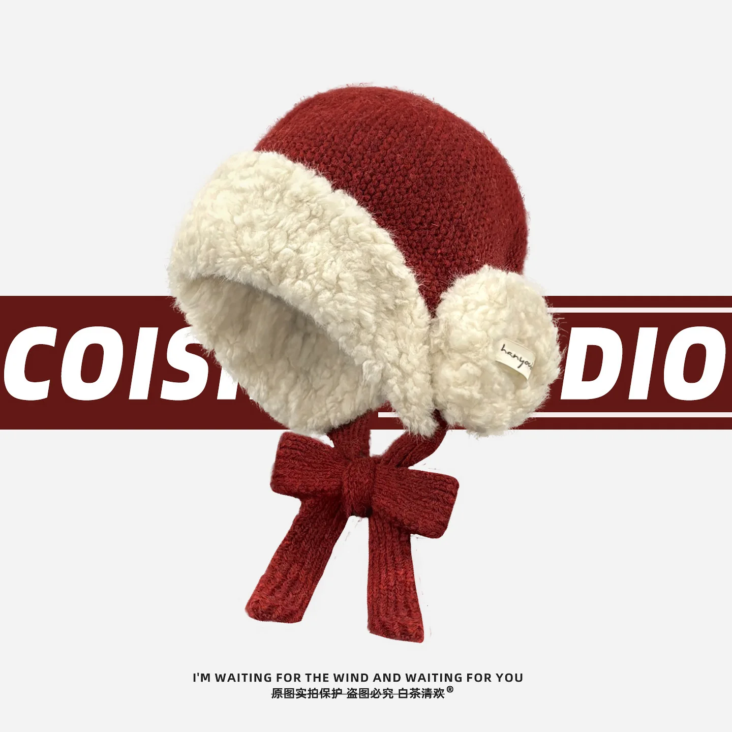 

Осенне-зимняя винтажная универсальная вязаная шапка Ankola из утолщенного теплого овечьего флиса с защитой ушей для женщин, красная