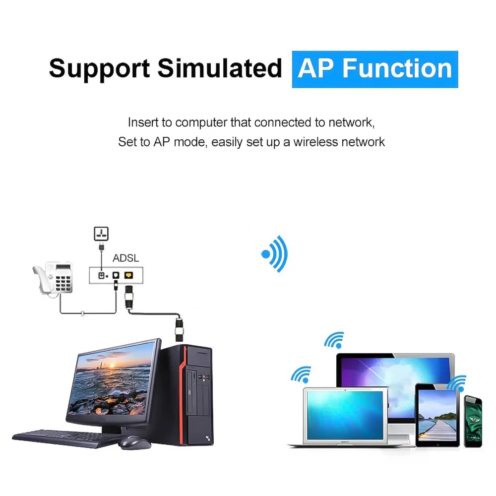 Adaptor USB WIFI Baru MT7601 150Mbps USB 2.0 Kartu Jaringan Nirkabel WiFi 802.11 B/G/N Adaptor LAN dengan Antena Yang Dapat Diputar