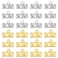 100pcs Gold&Silver Color Number 2026 Charm New Year Pendant Fashion Necklace Earring Bracelet Accessories Jewelry Making 14*9mm