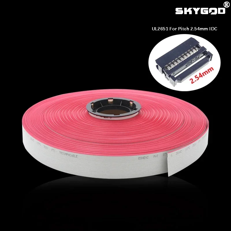 

2/5M 1.27mm Gray Flat Data Cable Wire 10 14 16 20 26 30 34 40 50 60 pins AWG 28 UL2651 300V for 2.54mm IDC Connector