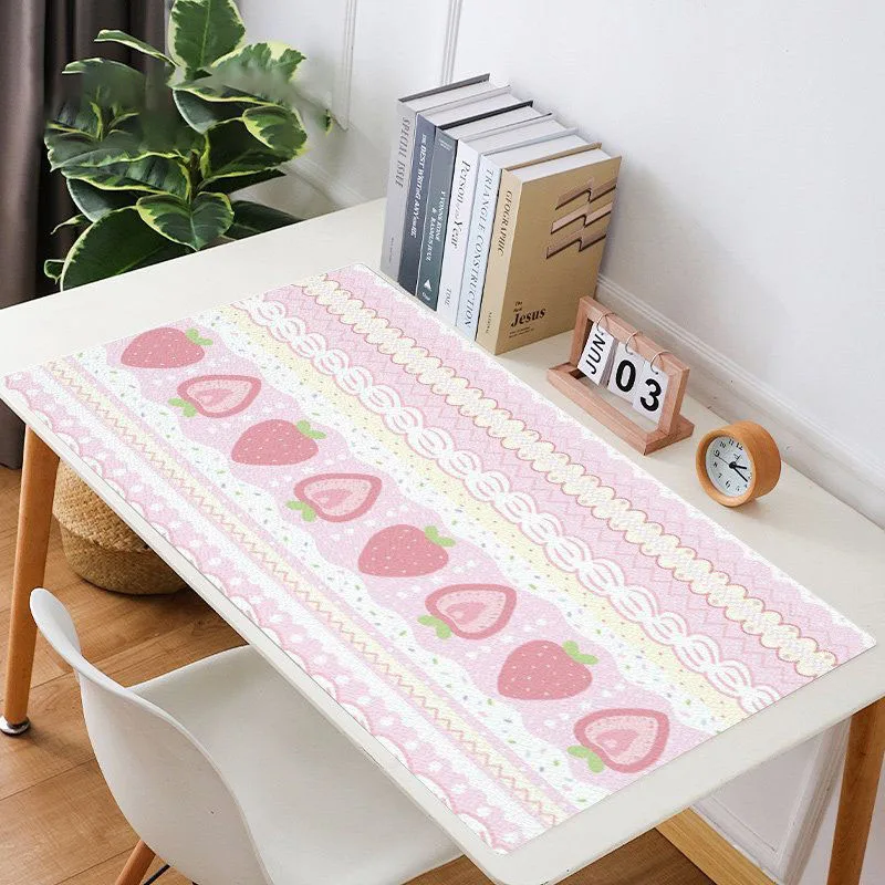 Light Pink Strawberry Cake Cream Apple Stripe ins Leather Desk Pad Protector Y2K Mouse Pad Office Desk Mat PU Desk Blotter Pad