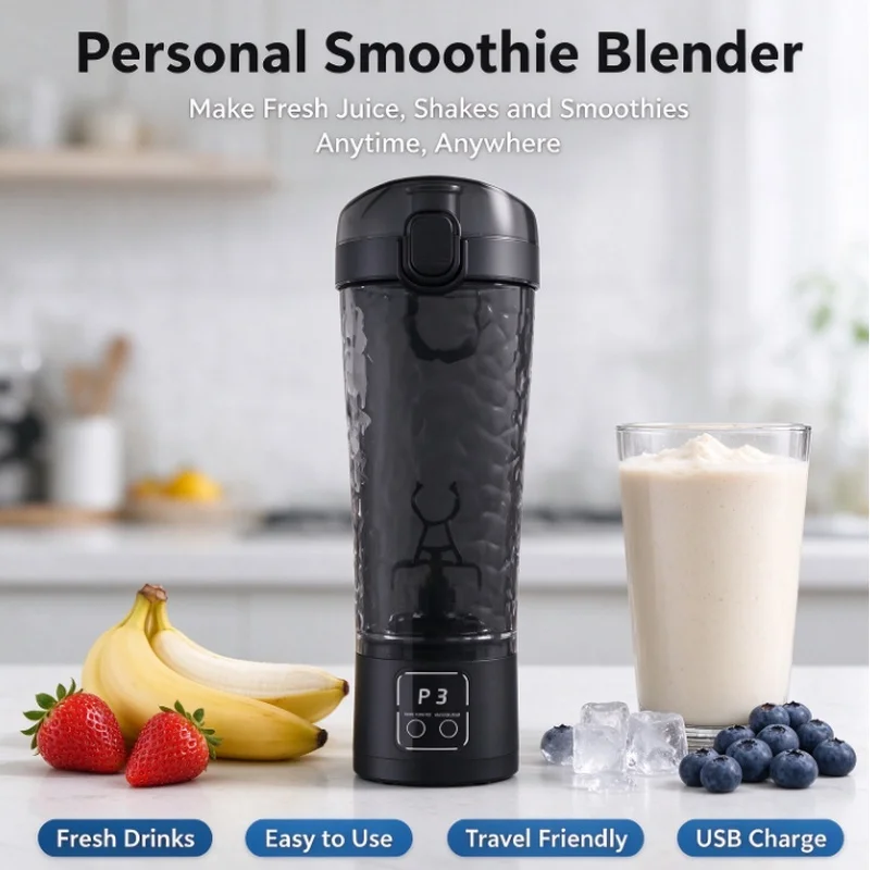 3‑Speed Automatic Electric Shaker Bottle, Portable Auto Mixing Cup for Protein Shakes, Coffee, Milkshake, Fitness Blender