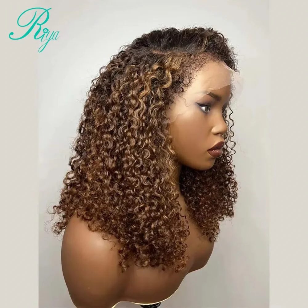 5x7 Ombre Honey Blonde Deep Curly Wig With 4C Hairline Edges 360 Lace Ready To Go Glueless Kinky Curly Human Hair WIig For Women