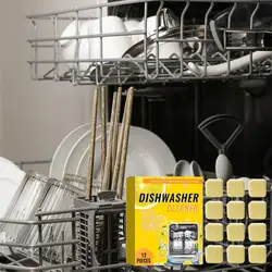 Washing Machine Cleaner And Deodorizer Eco-Friendly Dishwasher Tablets 12pcs Dishwasher Dirt Remove Deep Cleaning Descaler Odor