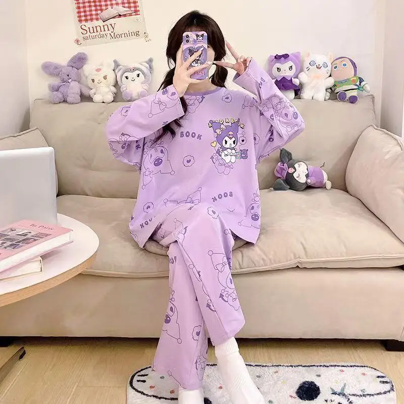 

Милая милая одежда для сна с длинными рукавами в Корейском стиле с героями мультфильмов, тонкий комфортный свободный комплект одежды для сна 2025 года для домашней одежды, который можно носить на улице
