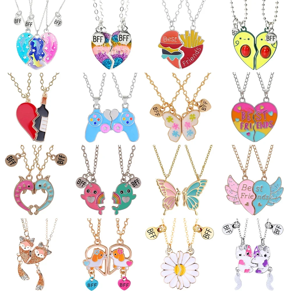 Cute Cartoon Necklaces for Women Lovely Kawaii Cat Dog Animal Pendant Chain Best Friends BFF Valentine Day Jewelry Party Gifts