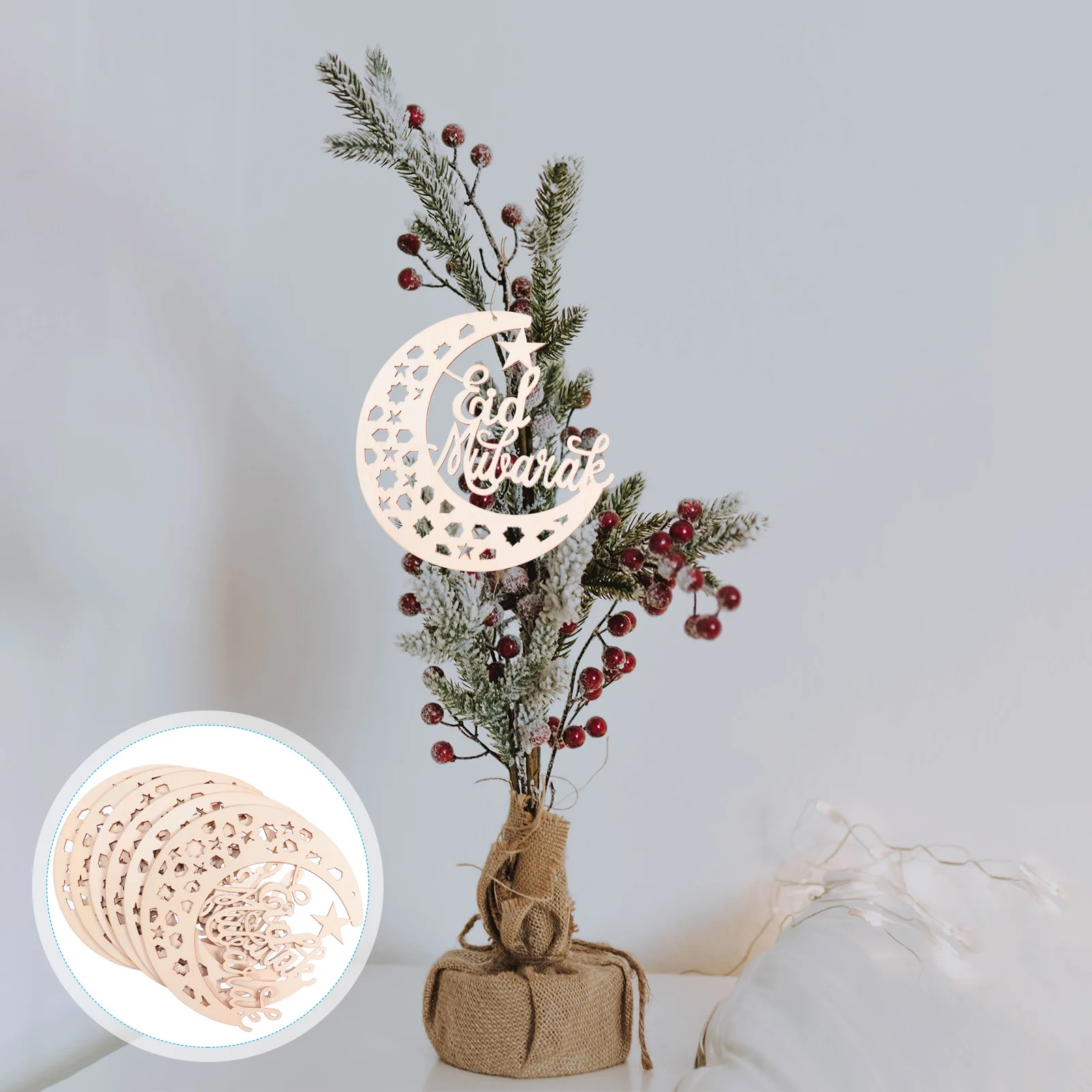 

6Pcs Eid Festival Hanging Pendants Wooden Ramadan Eid Party Supplies Wooden Crafts