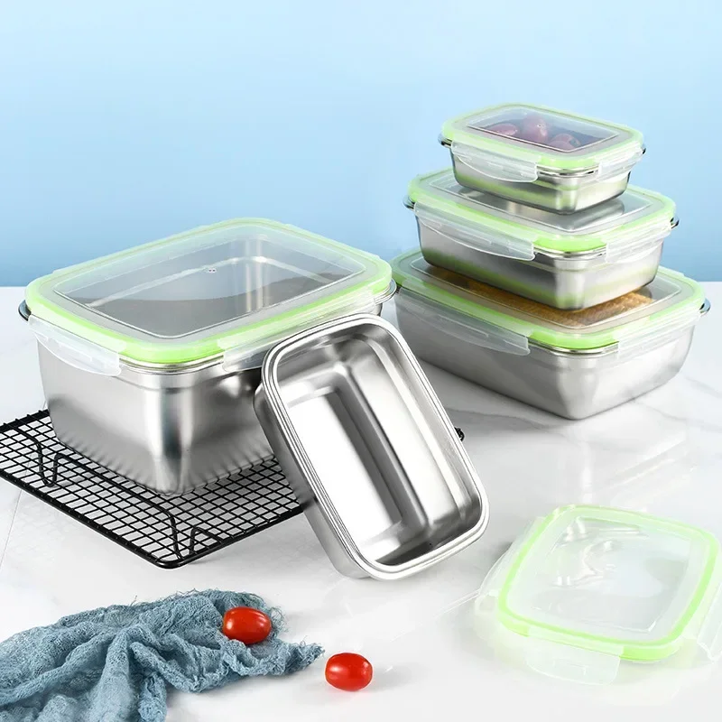 Stainless Steel Food Storage Container Fresh Keeping Crisper Box Insulated Microwave Sealing Home Office Organizer Kitchen Items