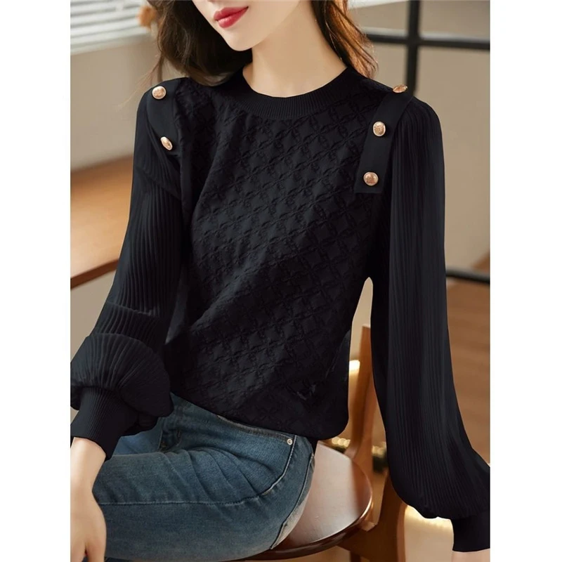 Koreanische Einfache Casual Süße Chic Taste Pullover Strickwaren Frauen 2023 Frühling Herbst Fashion Solid Rundhals Langarm Blusen