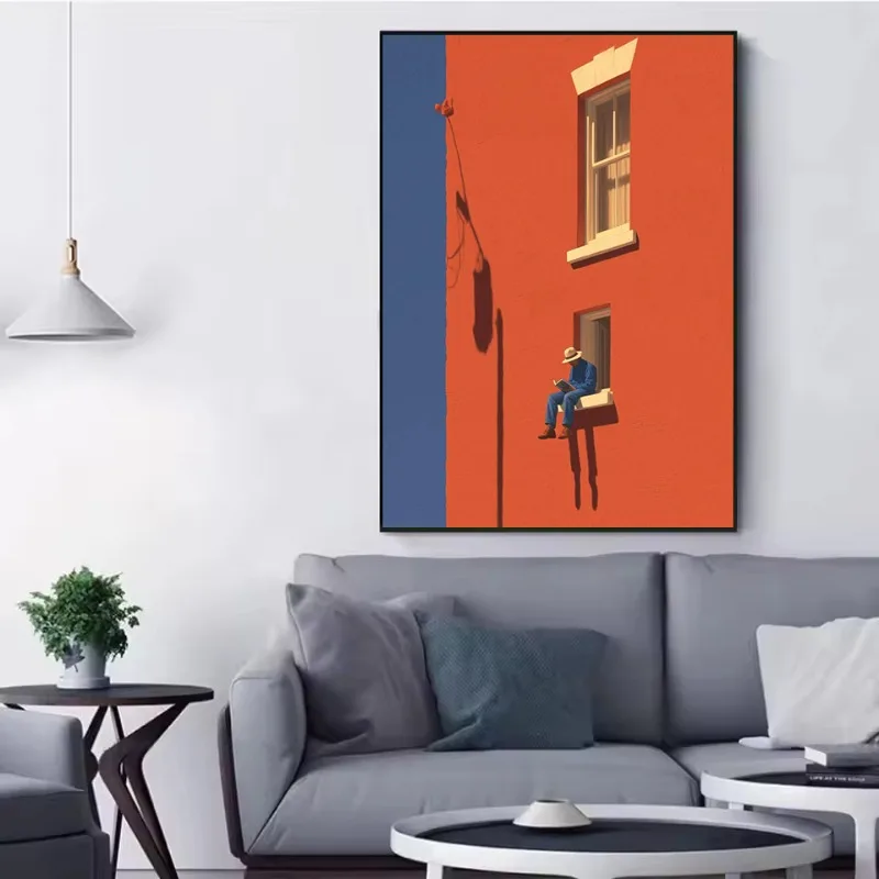 Vintage Minimalist Abstract Warm Sunny Figure Reading Book Aesthetic Poster Wall Art Pictures Canvas Painting Home Decor Gift view 4