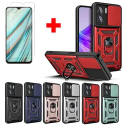 For Oppo A57 A57s A77 A57e / Oneplus Nord N300 Shockproof Case Ring Stand Hybrid Armor Holder+Camera Lens Cover+Tempered Glass