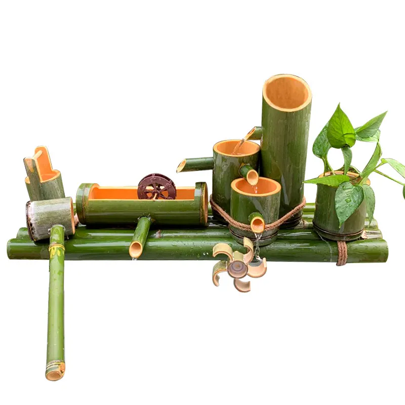Bamboo tube fish tank water flow device fish basin, fish farming water circulation filter fountain solar energy, humidification
