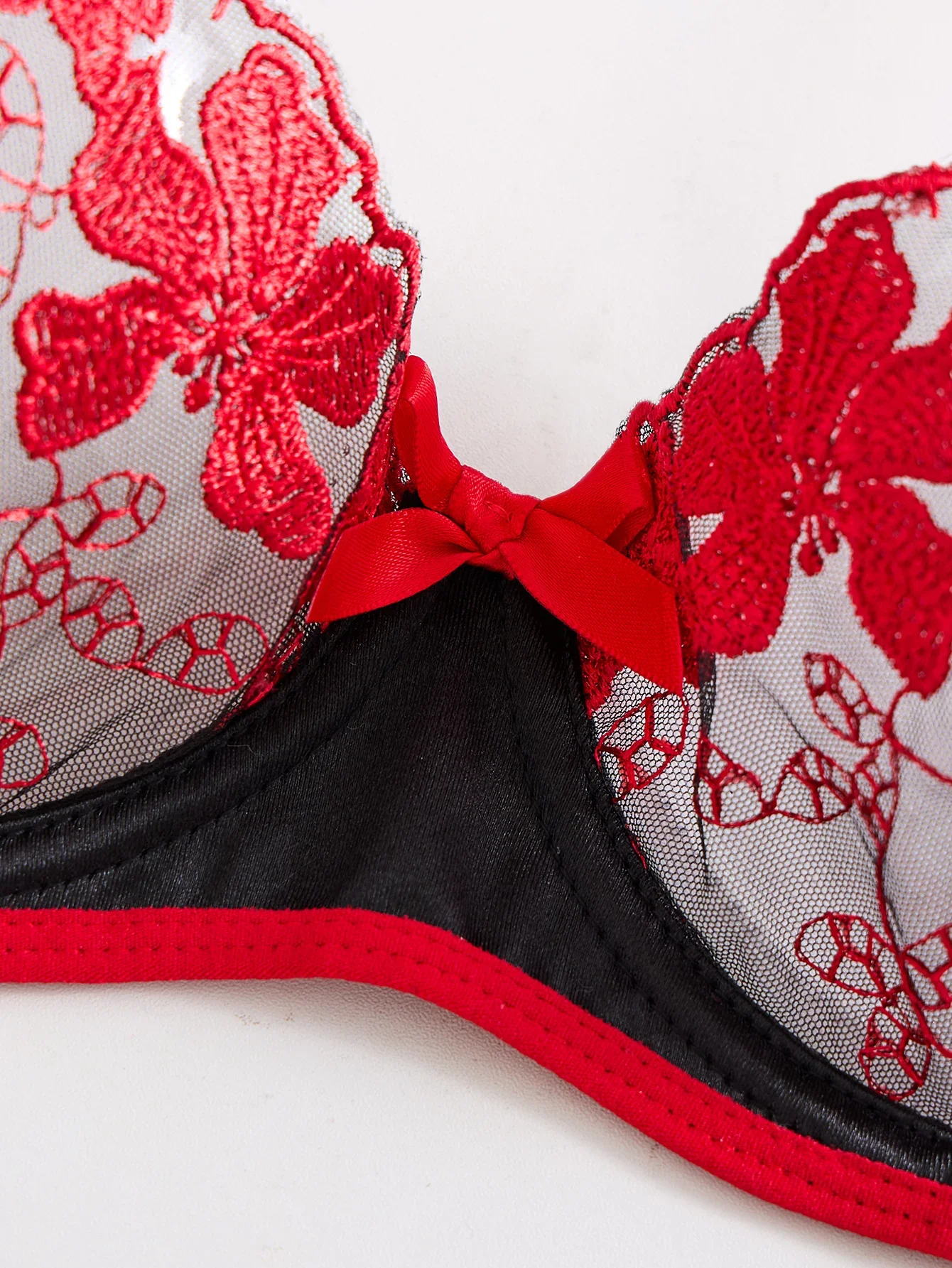 여성용 와인 레드 하트 모양 디자인 자수 반투명 편안한 통기성 속옷 세트, 적합