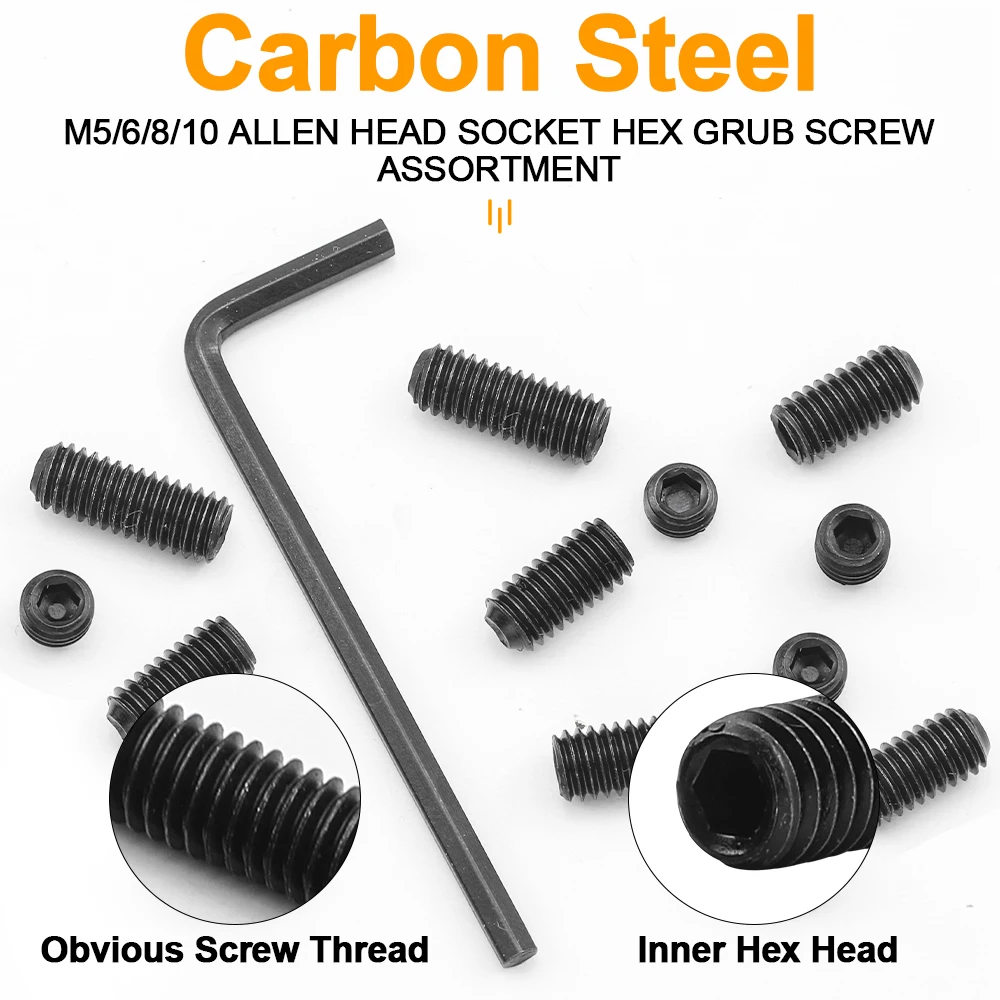 육각 소켓 컵 포인트 세트 나사 모음 키트, 12.9 탄소강 M5 M6 M8 M10 알렌 헤드리스 그럽 나사 키트, 407 개/세트