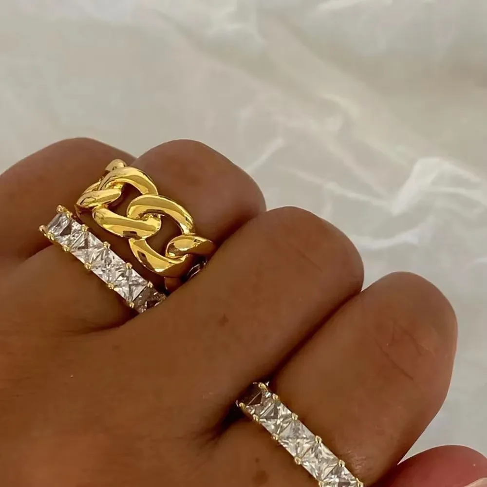 Women's Waterproof Zircon Wedding Ring, 18K Gold Plated