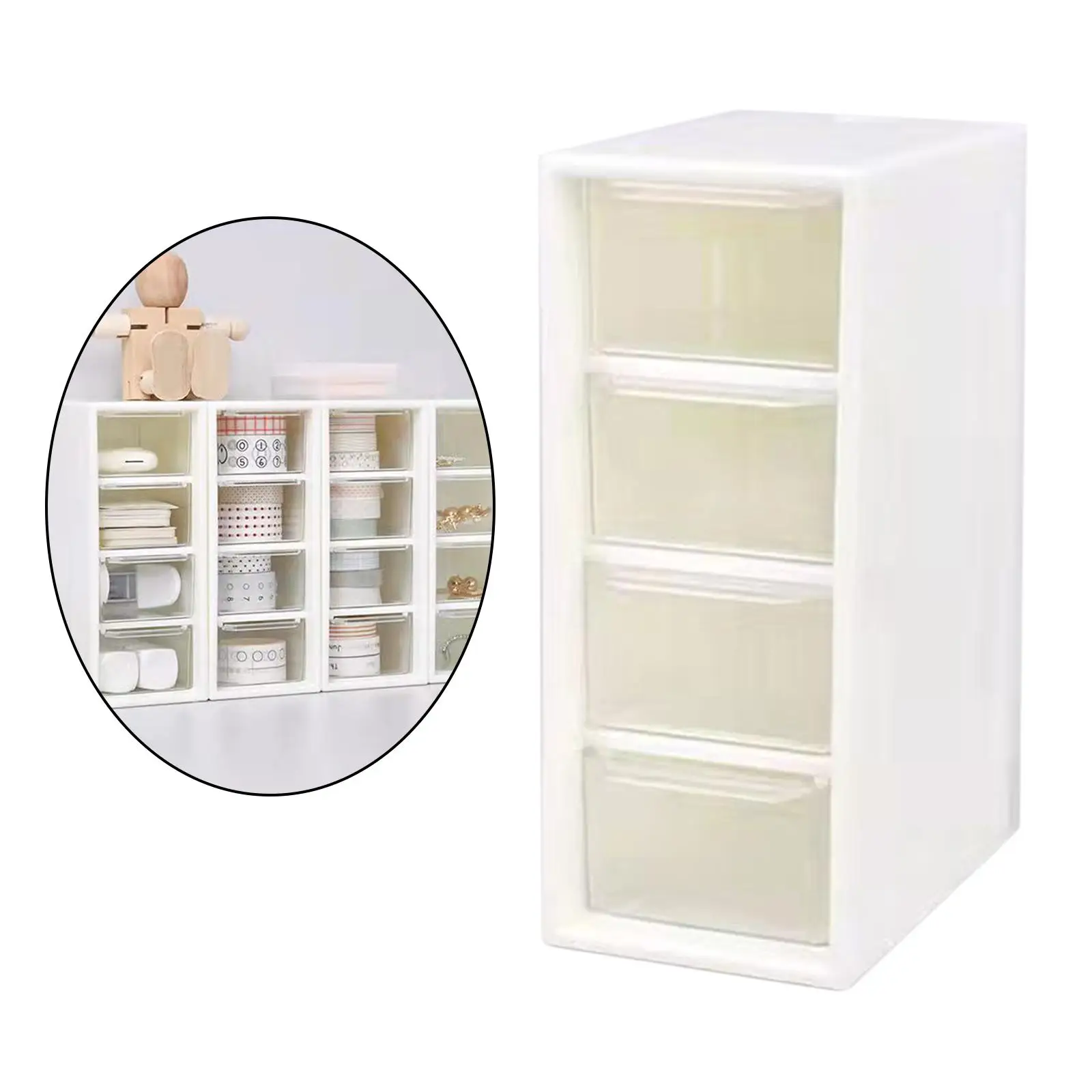 White Small Organizer Box with 4 Drawer Units Container Case,Desktop