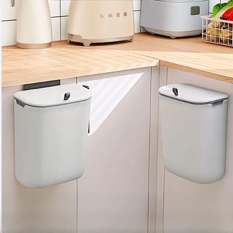 Plastic Wall-mounted Trash Can Sliding Lid with Lid Bathroom Kitchen Cabinet Door Hanging Can Be Pasted Hook Trash Can