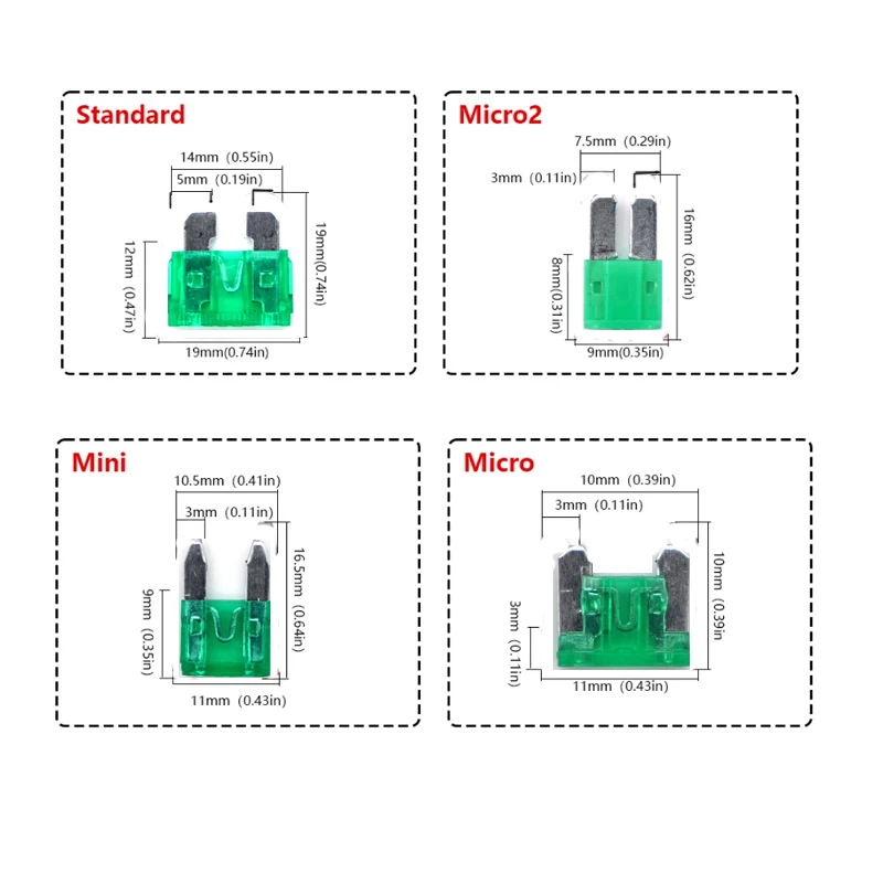 Waterproof 32V Mini Small Medium Auto Fuse Holder 18/1614/12/10AWG and Car Blade Fuse1/2A 3A 5A 7.5A 10A 15A 20A 25A 30A 35A 50A