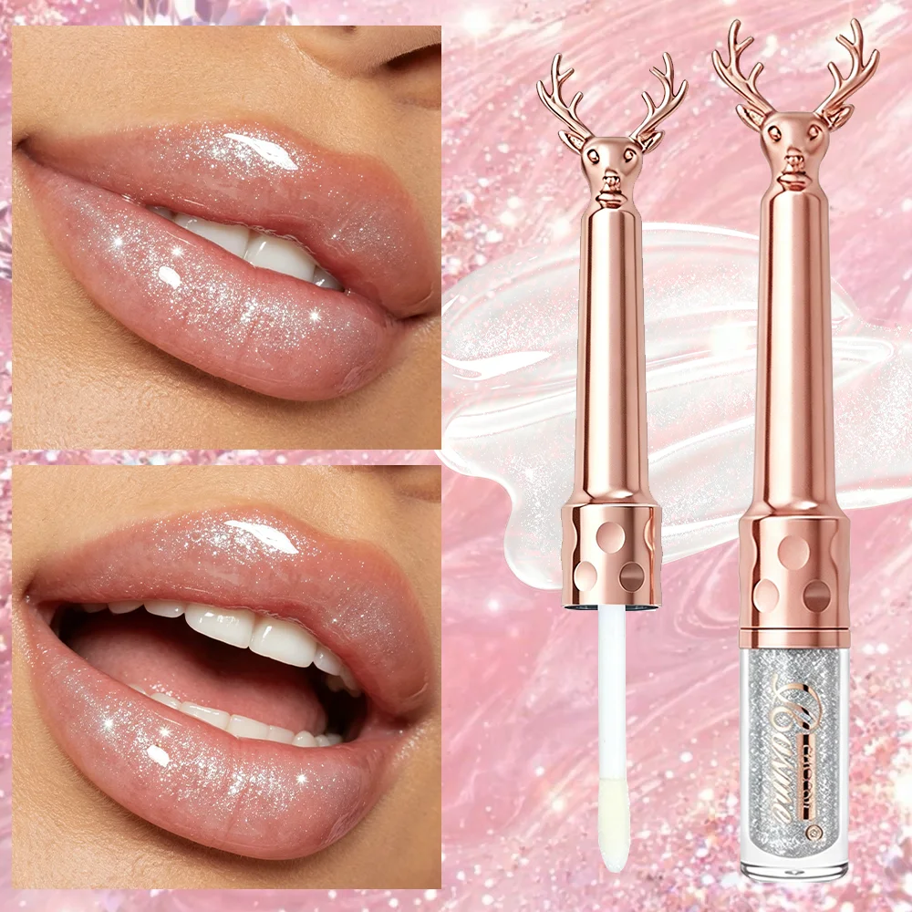 CHOOSE RASME Deer Antlers Fine Shining Lip Gloss, Gilded Gold Silver Shining Glass Lip Stack Coating, Brightening Dudu Lip Oil