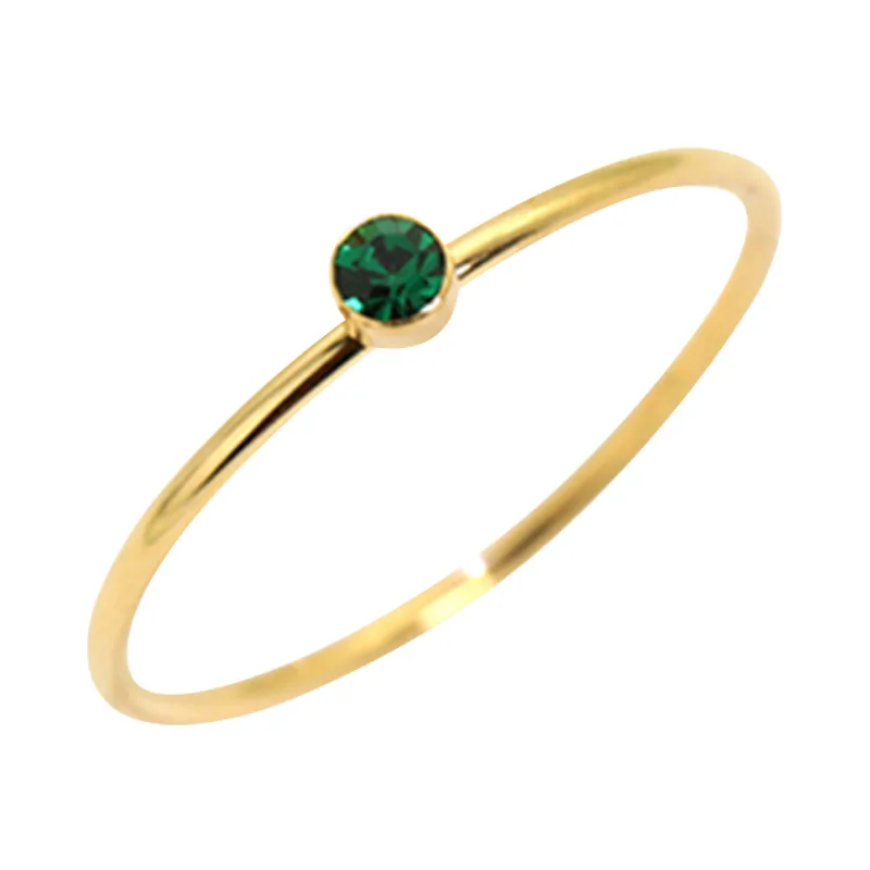 2023 Vintage Green Stone Ring for Women Gold Plated Stainless Steel Thin Finger Band Engagement Promise Jewelry Waterproof