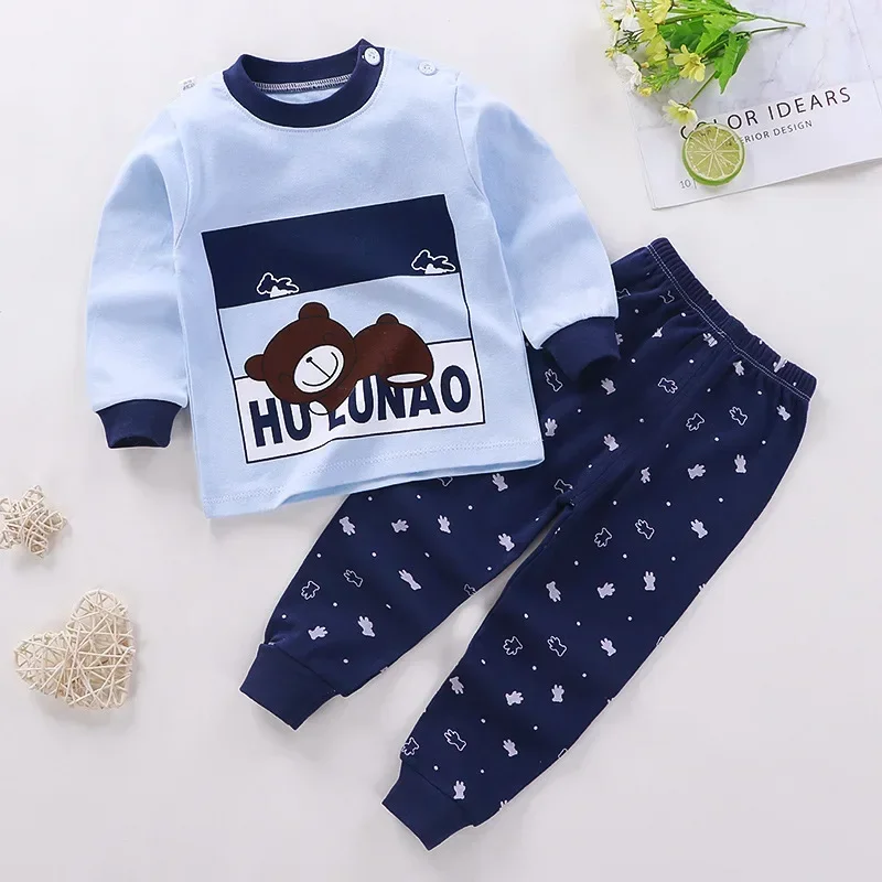 Conjunto de pijama para niños y niñas, camiseta de manga larga con estampado de dibujos animados, Tops con pantalones, ropa de dormir para otoño, novedad de 2024