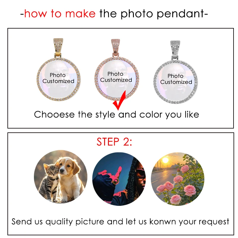 Necklace Custom Photo Round Pendant For Women Men Iced Out CZ Stainless Steel Rope Chain Couple Family Memory Gifts Jewelry