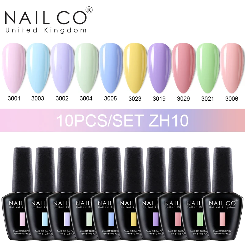 NAILCO 10pcs/Set 15ml Multi-Color Gel Varnish Hybrid Gelvarnish Gel Nail Polish Set Top Coat Nail Art Soak Off UV Gellak Lakiery