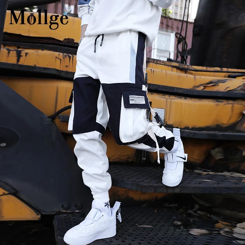 Joggers Cargo Pants for Men Casual Hip Hop Hit Color Pocket Male Trousers Sweatpants Streetwear Ribbons Techwear Pants