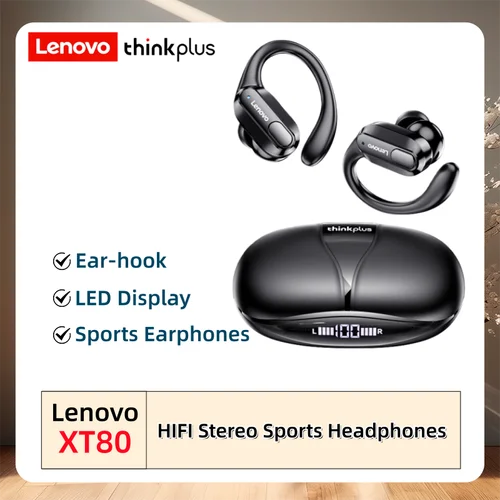 Imagen 1 del producto Auriculares inalámbricos Bluetooth deportivos originales Lenovo XT80 con micrófono, pantalla LED de alimentación, ENC, auriculares para juegos con sonido estéreo Hifi
