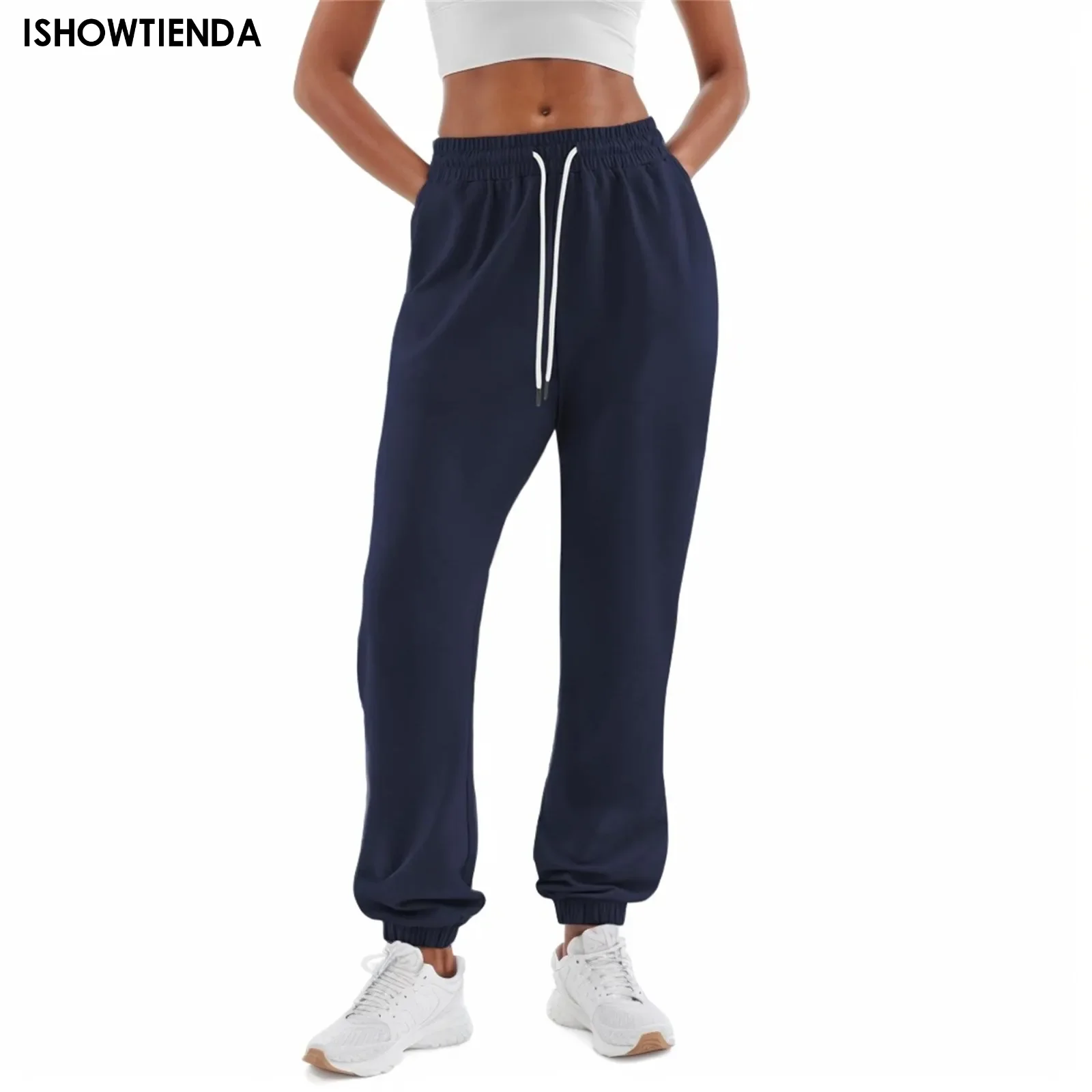 

Solid Color Casual Sports Pants Drawstring Elastic Waist Running Jogging Sweatpants Women's Athleisure Casual Sweatpants