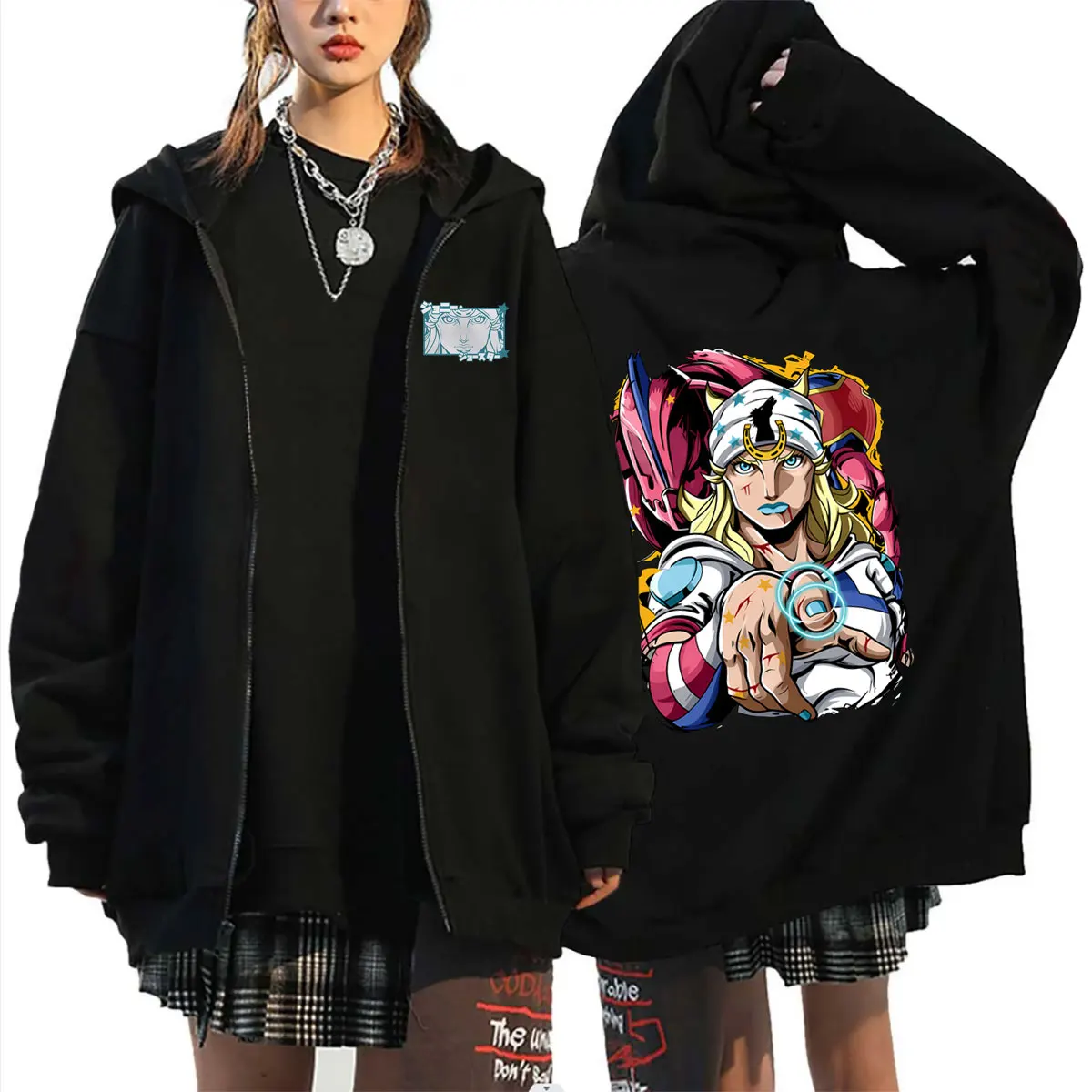 Anime Jojo Bizarre Adventure Steel Ball Run Zipper Hoodie Manga Johnny Joestar Hoodies Men Women Fashion Oversized Zip Up Jacket