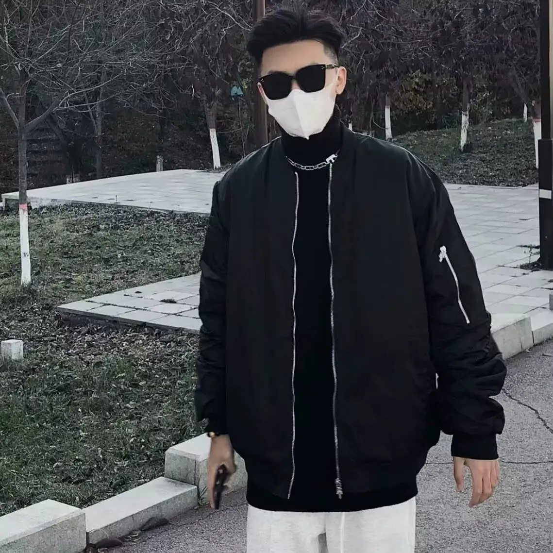 

Loose ex Baseball Jaet Vintage American Sle Cleanfit Pilot Coat Couple Matching Outerwear Polyester Long Sve Zipper