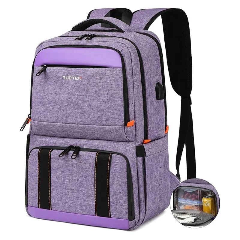 Women's Insulated Cooler Lunch Box 15.6 Inch Shielded Laptop Backpack with USB for Work Travel Picnic