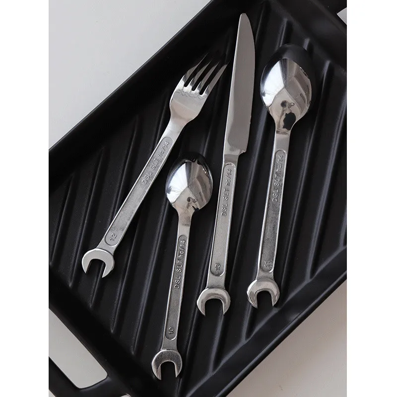 Stainless Steel Cutlery Set, Flatware, Wrench, Knife, Fork, Spoon, Kitchen Accessories, 4Pcs