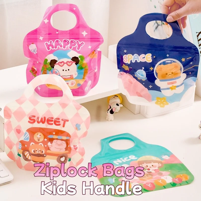 Cartoon-förmige Ziplock-Beutel mit Griff für Kinder, Wiederverschließbare Snack-Taschen für Schulmittagessen, Lebensmittel-Aufbewahrungsbeutel, Party-Geschenktüten
