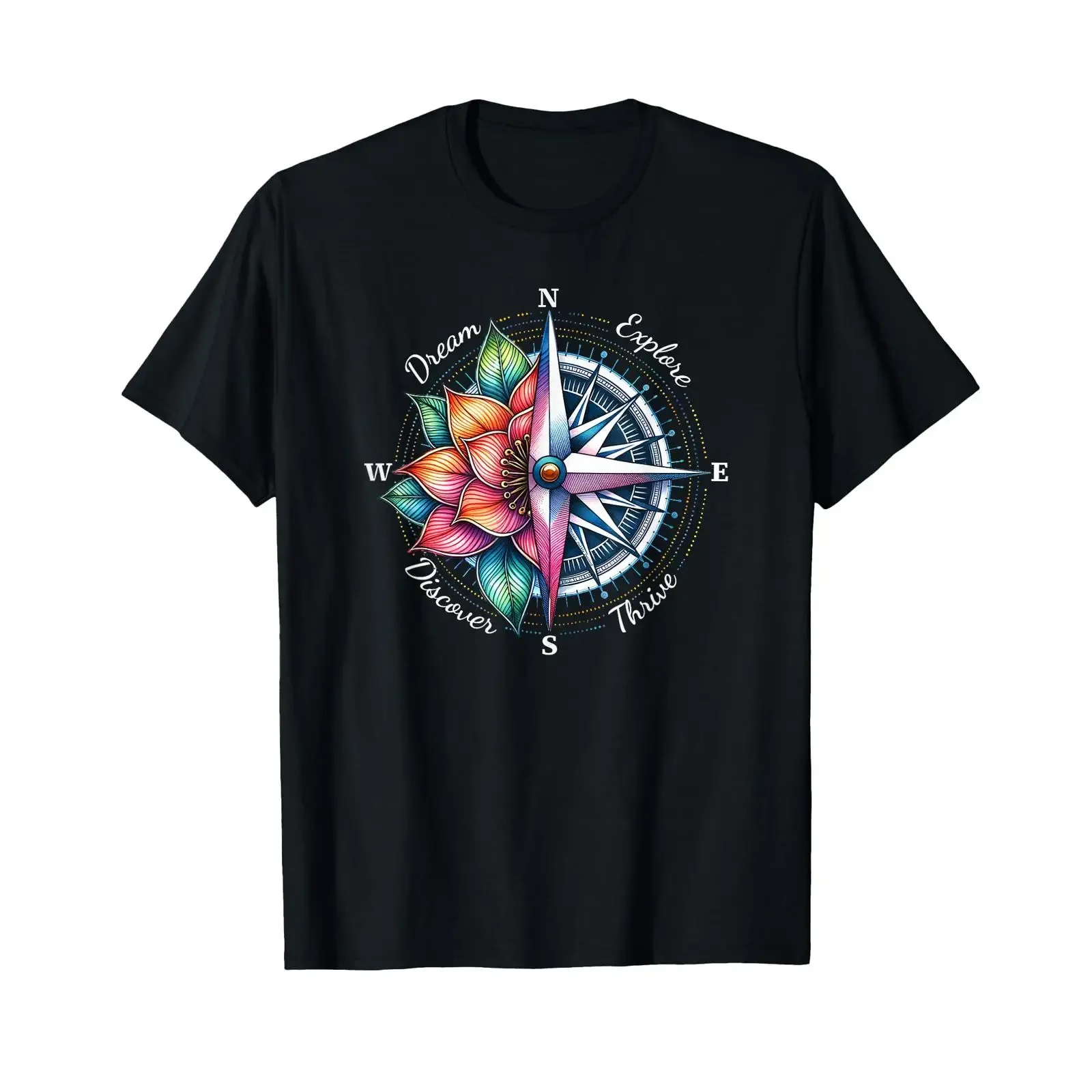T-shirt vintage Traveler Compass Dream Explore Discover Thrive Adventure pour homme, légèrement doux, pour un usage quotidien