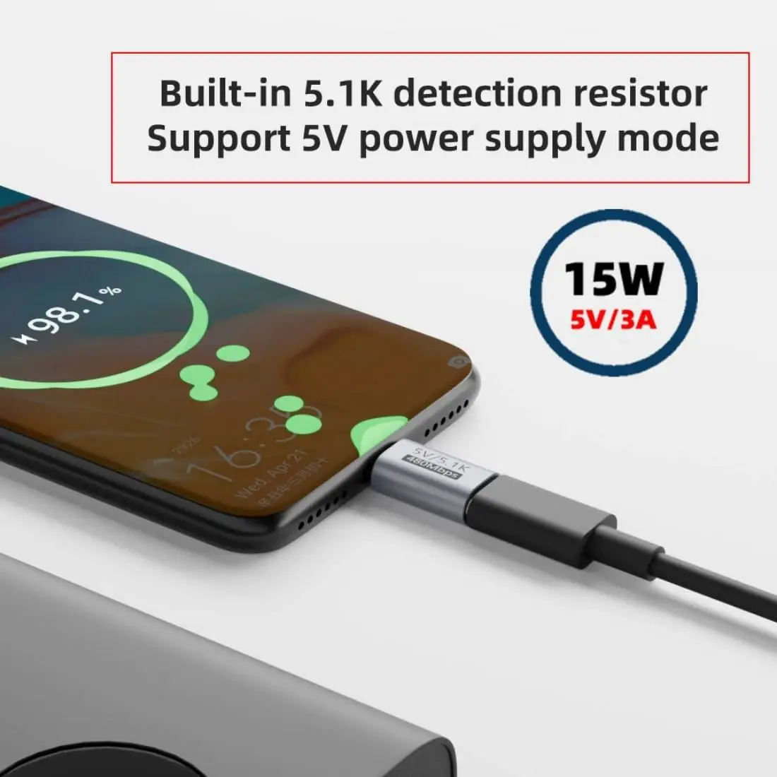 USB-C 5.1K Resistor Charging Adapter Safe 5V Overvoltage Protection Aluminum Alloy Type C Connector for Small Smart Gadgets