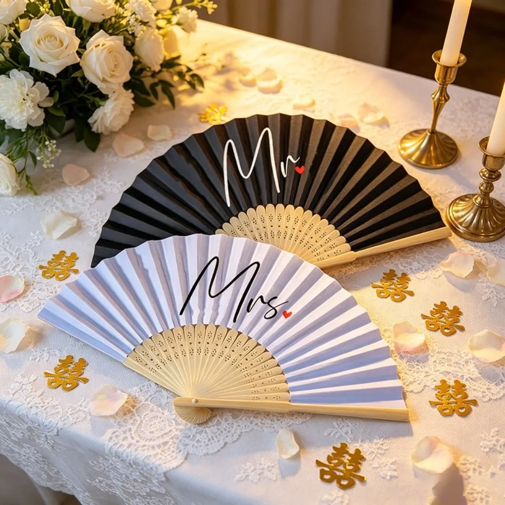 Large Mr Mrs Hand Fan Folding Fan Fan Crafts Husband Wife Couple Hand Fan Romantic Party Decoration Bride Groom Wedding Fan