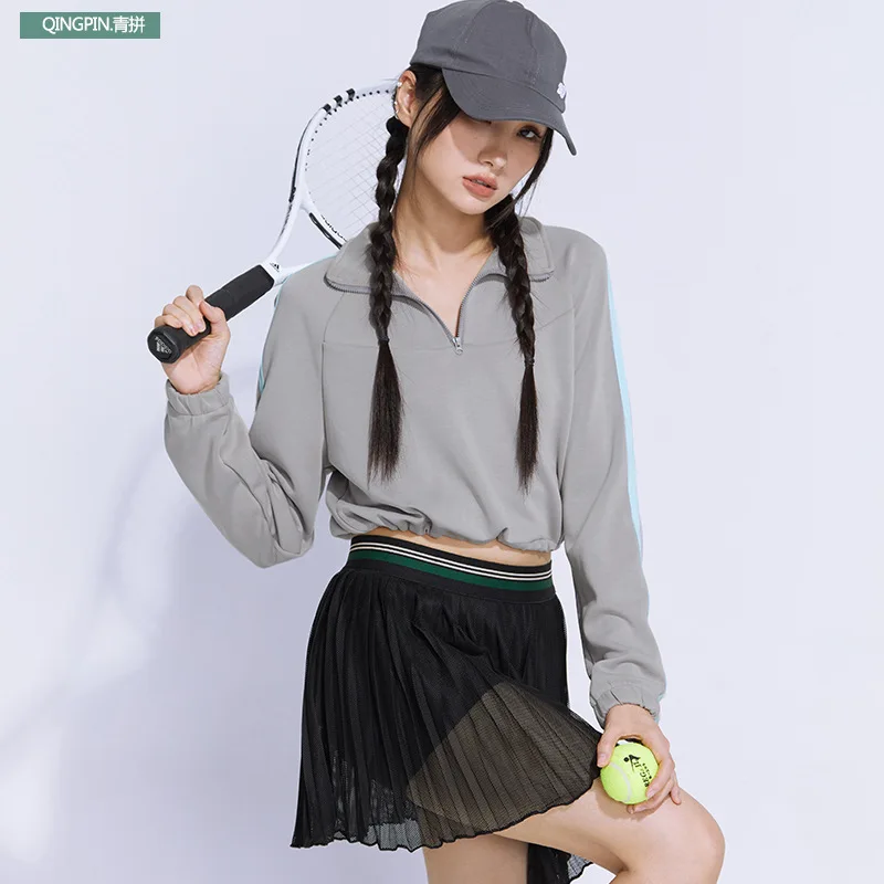 Autumn Tennis Shirt Long Sleeves Yoga Drawstring Zipper Golf Badminton Clothing Fitness Outfit Workout Tracksuit Sportswear New