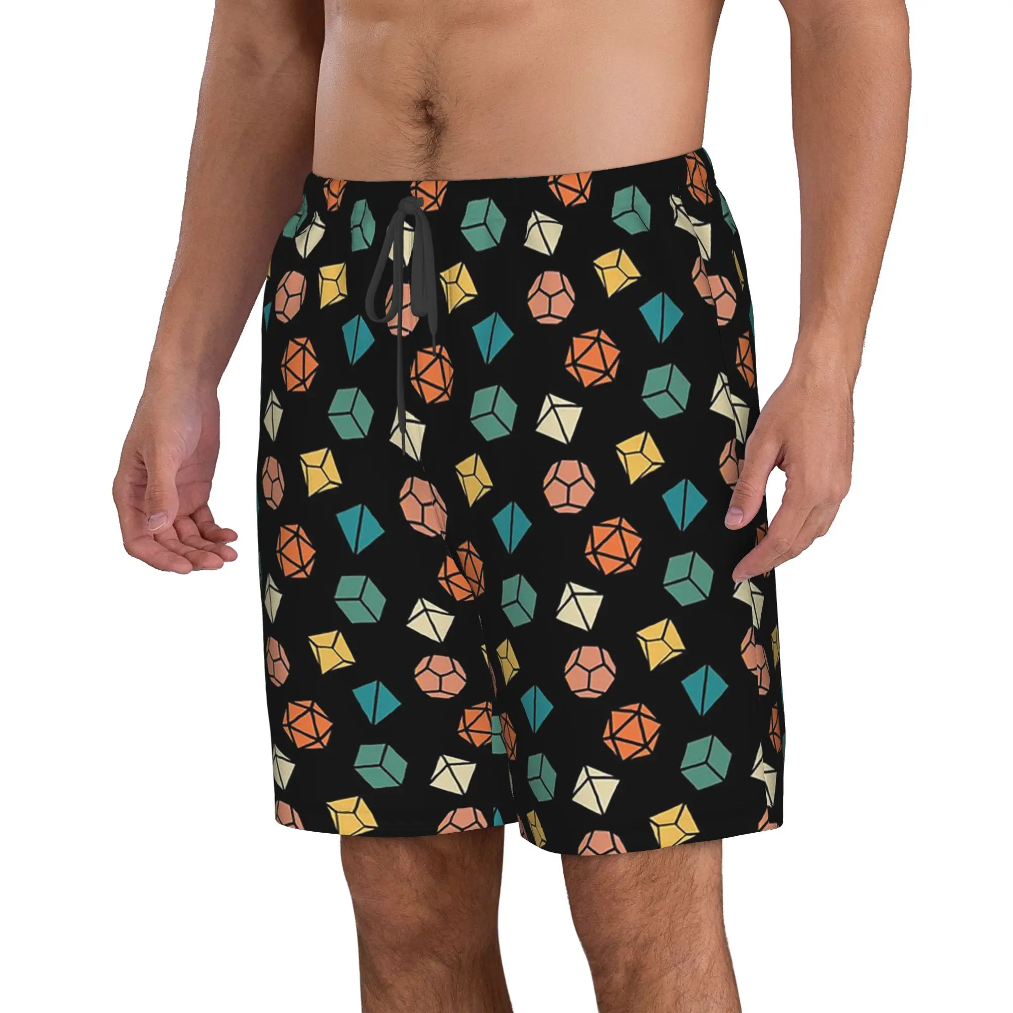 Abstract Colorful Geometric Dice Pattern Trunks Beach Board Shorts Casual Quick Dry Swim Summer Men Pants