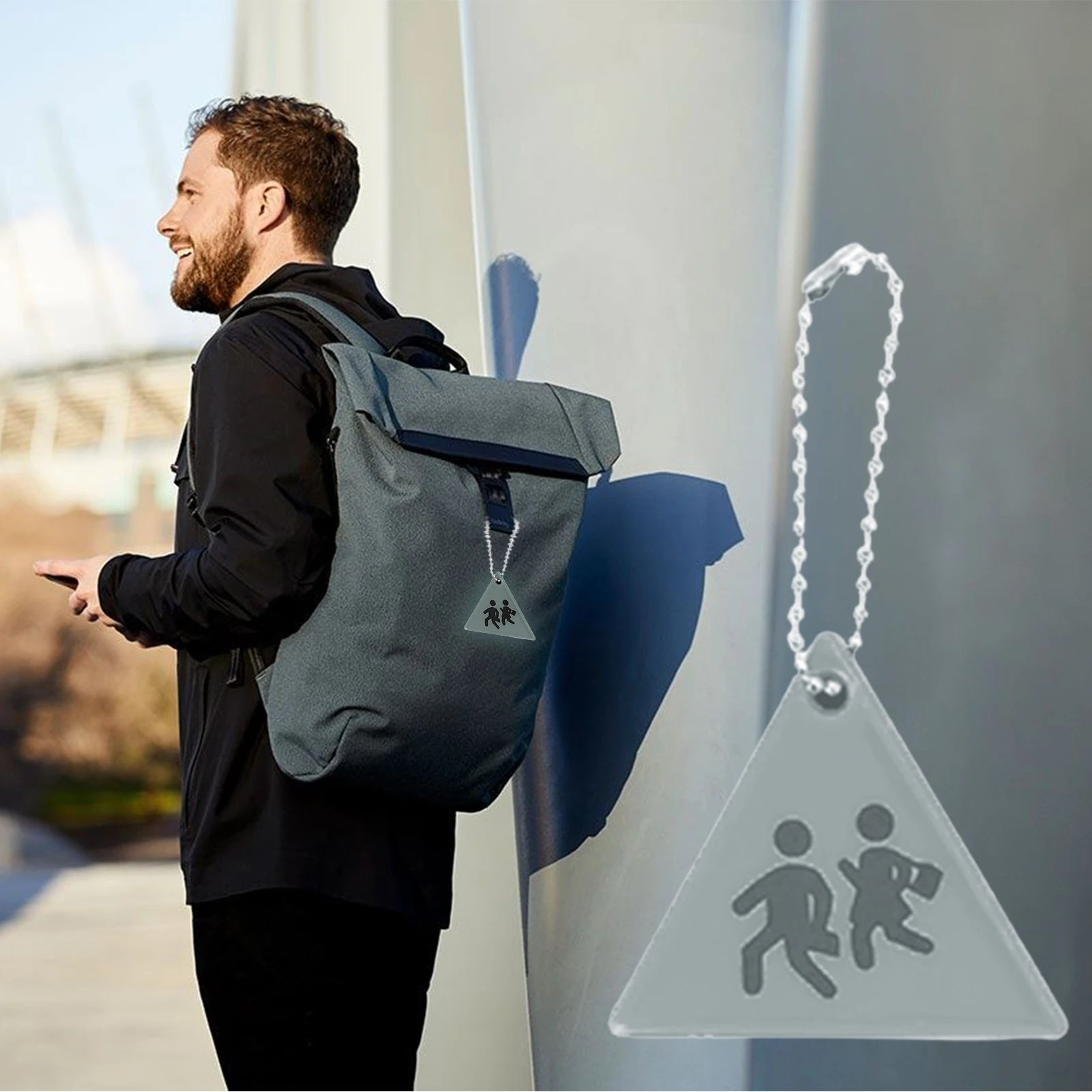 Kids Reflective Key Chain Safety Pendant Bright Triangle Tags for Schoolbag Backpack Night Walking High Visibility Gear