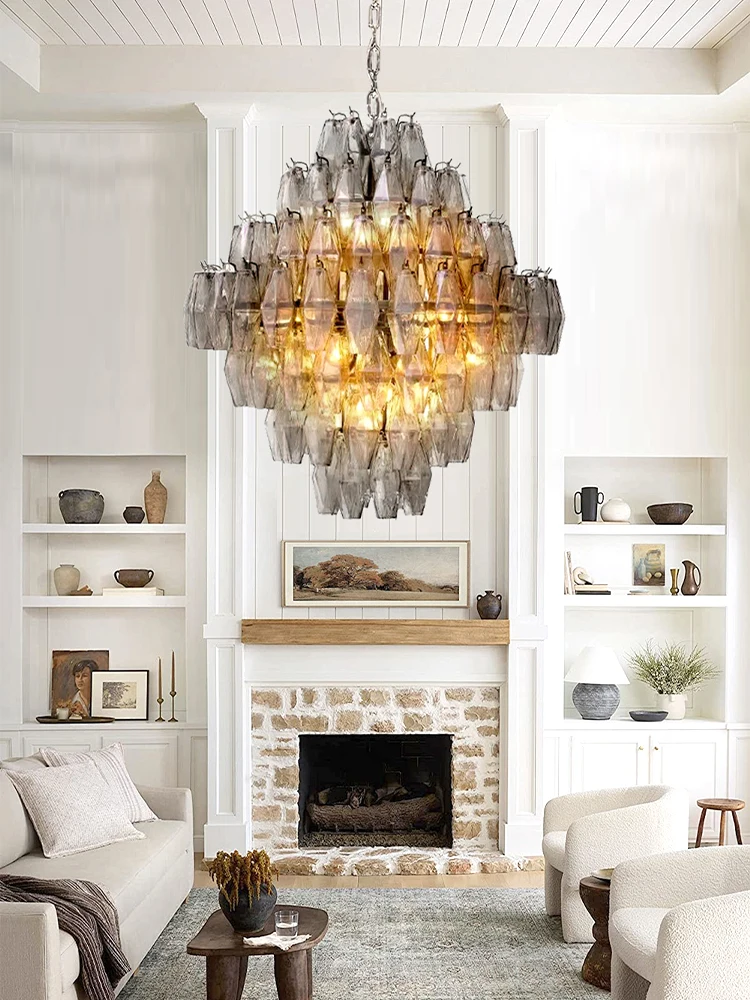 

Gray Glass Pendant Lights Luxury American Home Decor Villa Led Light Fixture Hanging Lamps for High Ceiling Suspension Lustre