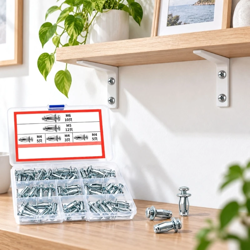 Clear Compartment Case with Flower Expansion Fasteners and Screws for Furniture, Fixture, and Hardware Repair Tasks A2BB