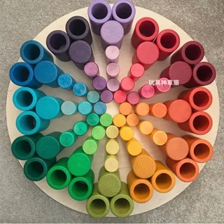 Montessori early education stacking rainbow building blocks children's toy Lola solid wood tray children's puzzle toys game item