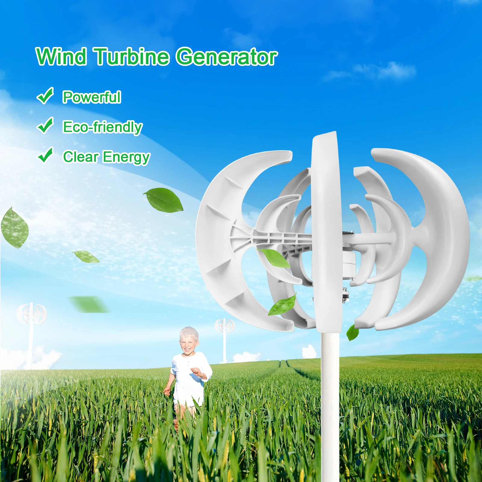 12V 1200W Wind Generator with Charger Controller 5 Blades Minitype Lantern Wind Turbine Generator Kit Clear Energy Windmill