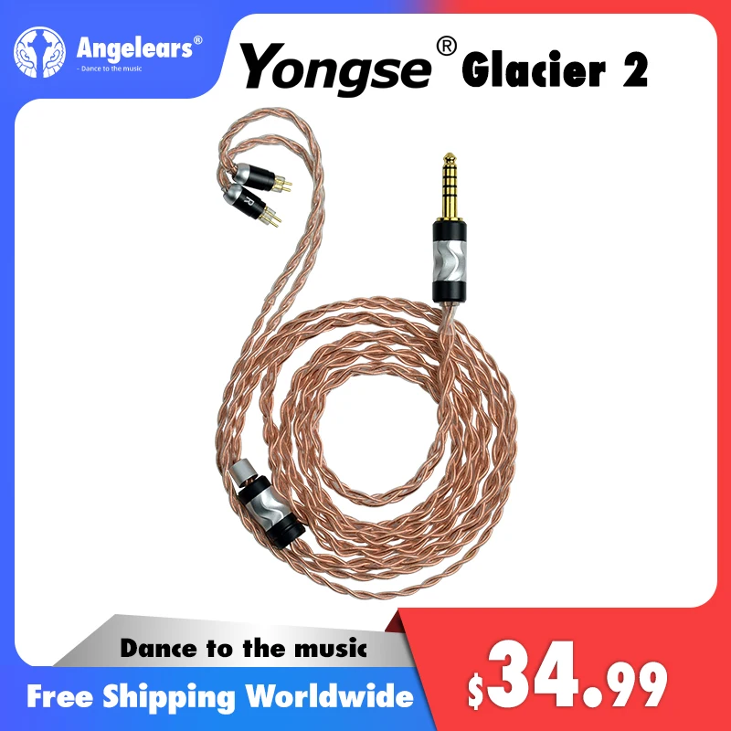 YONGSE Glacier2 واحد كريستال النحاس 4 الأساسية 2.5/3.5/4.4 التوصيل التوازن كابل MMCX 0.78 سماعة ترقية كابل shuoer S12 7HZ KZ