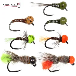 Vampfly 5pcs/6pcs Offset Tungsten Bead Head Perdigon Nymph Tungsten Bead Hare's Ear Dub Jig Nymph Fly Barbless Wet Euro Nymph