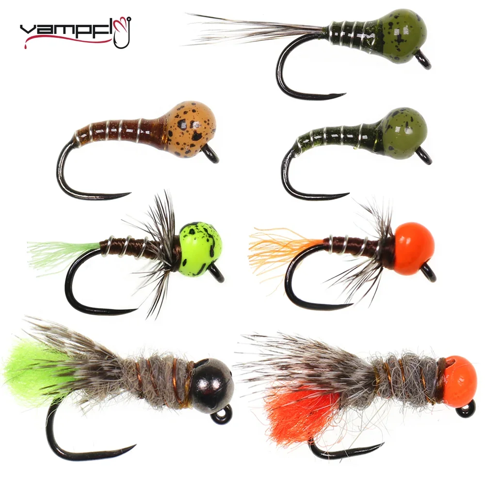 Vampfly 5szt/6szt Offset Tungsten Bead Head Perdigon Nymph Tungsten Bead Hare's Ear Dub Jig Nymph Fly Barbless Wet Euro Nymph